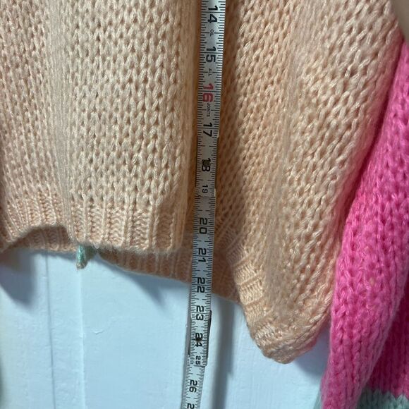 NWT AnnieWear Los Angeles Color Block Rainbow and Peach open knit sweater size M - Picture 6 of 7